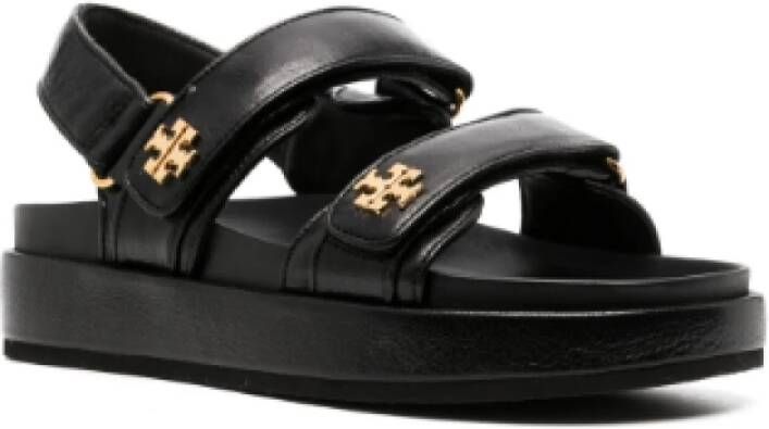 TORY BURCH Zwarte Leren Sandalen met Touch-Strap Sluiting Black Dames