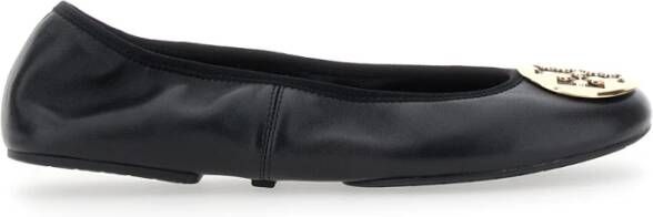 Tory Burch Zwarte leren platte schoenen met gouden logo