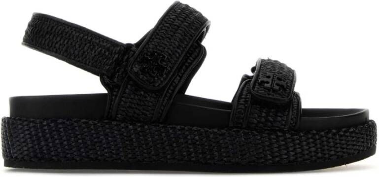 Tory Burch Zwarte Raffia Kira Sandalen