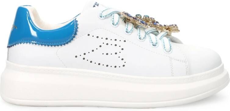 Tosca Blu Witte leren instap sneakers met strass detail White Dames