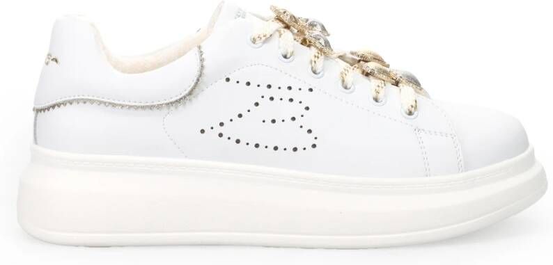 Tosca Blu Witte Leren Sneakers met Strass Accenten White Dames