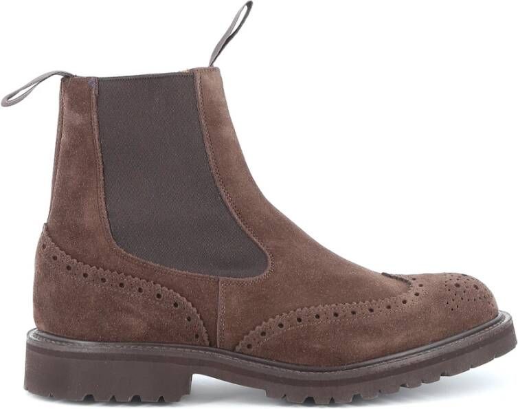 Tricker's Bruine Suède Chelsea Boot met Brogue Detail Brown Heren