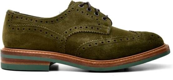 Tricker's Groene Suède Platte Schoenen Green Heren