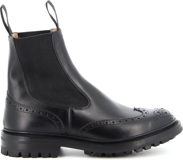 Tricker's Zwarte leren Chelsea laars met brogue details Black Heren