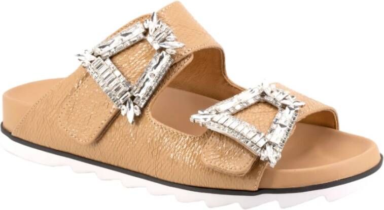 Twentyfour Bruine leren slangen sandalen met strass details