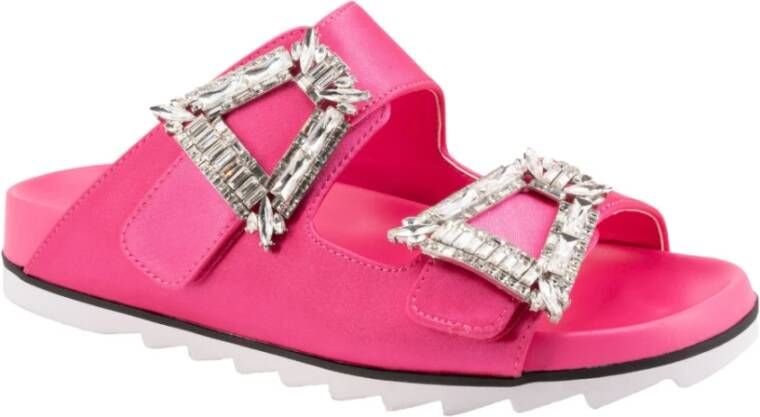 Twentyfour Fuchsia Satijnen Sandalen met Strass Details