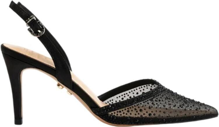 Twentyfour Zwarte Slingback Platte Schoenen met Strass