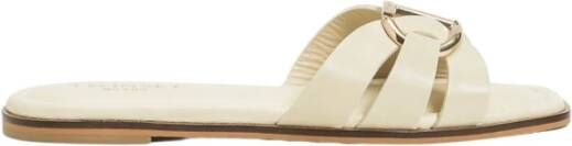 Twinset Beige leren slide sandalen met Oval T-logo
