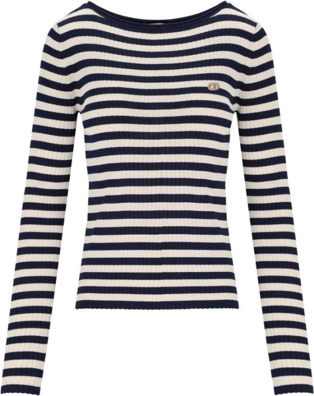 Twinset Blauw Gestreepte Boothals Trui