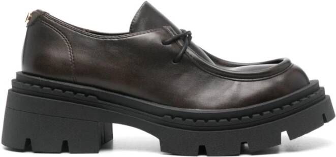 Twin-Set Brown Lace-Up Loafers With Distinctive Design in bruin