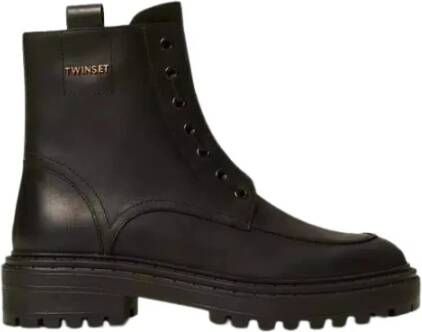 Twinset Chunky leren laarzen met logo
