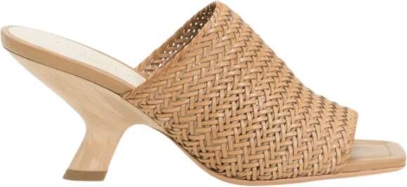 Twinset Geweven leren sleehak sandalen beige