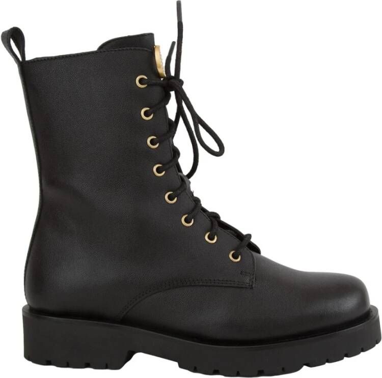 Twinset Leren Enkellaars met Ovaal T en Strass Black Dames