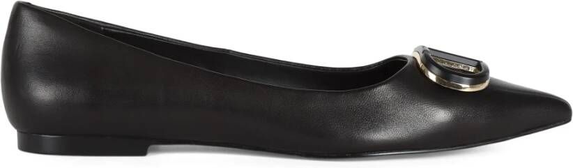 Twinset Leren puntige ballerina met logoplaat Black Dames