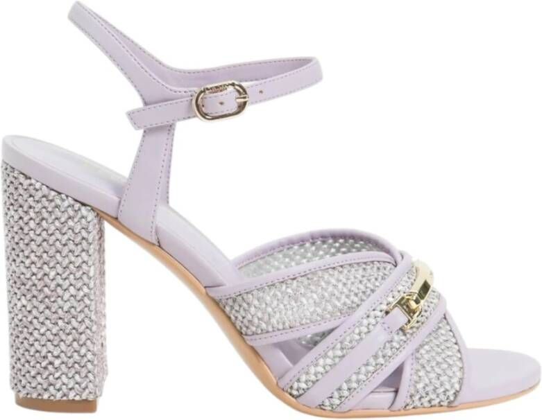 Twinset Paarse Raffia Hoge Hak Sandalen