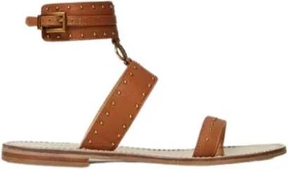 Twinset Platte leren sandalen met studs Brown Dames