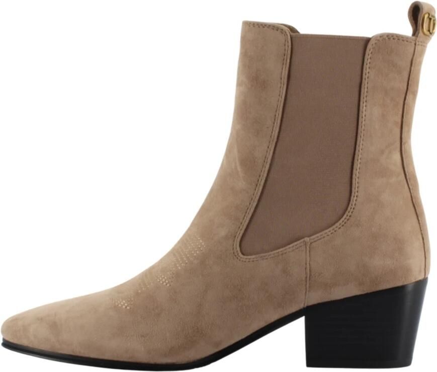 Twinset Beige Suède Leren Enkelboot