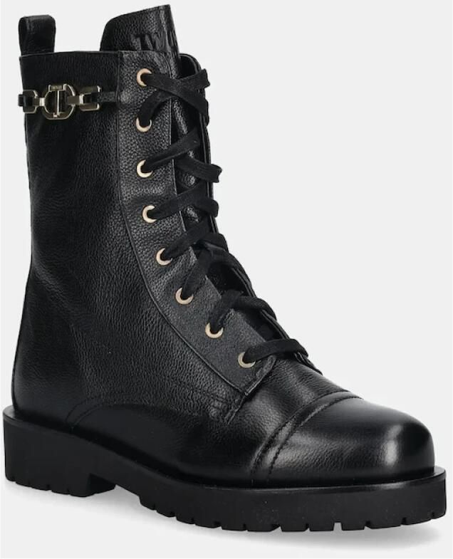 Twinset Leren Combat Boots met Ketting en Ovale T - Foto 2