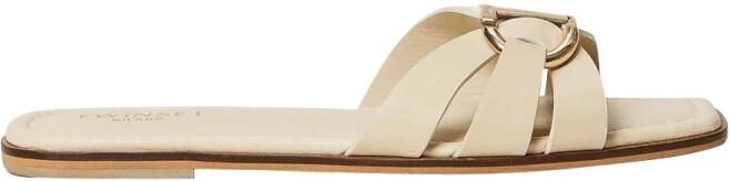 Twinset Beige leren slide sandalen met Oval T-logo - Foto 3