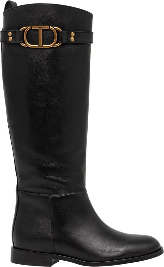 Twinset Hoge Leren Laarzen voor Vrouwen Black Dames