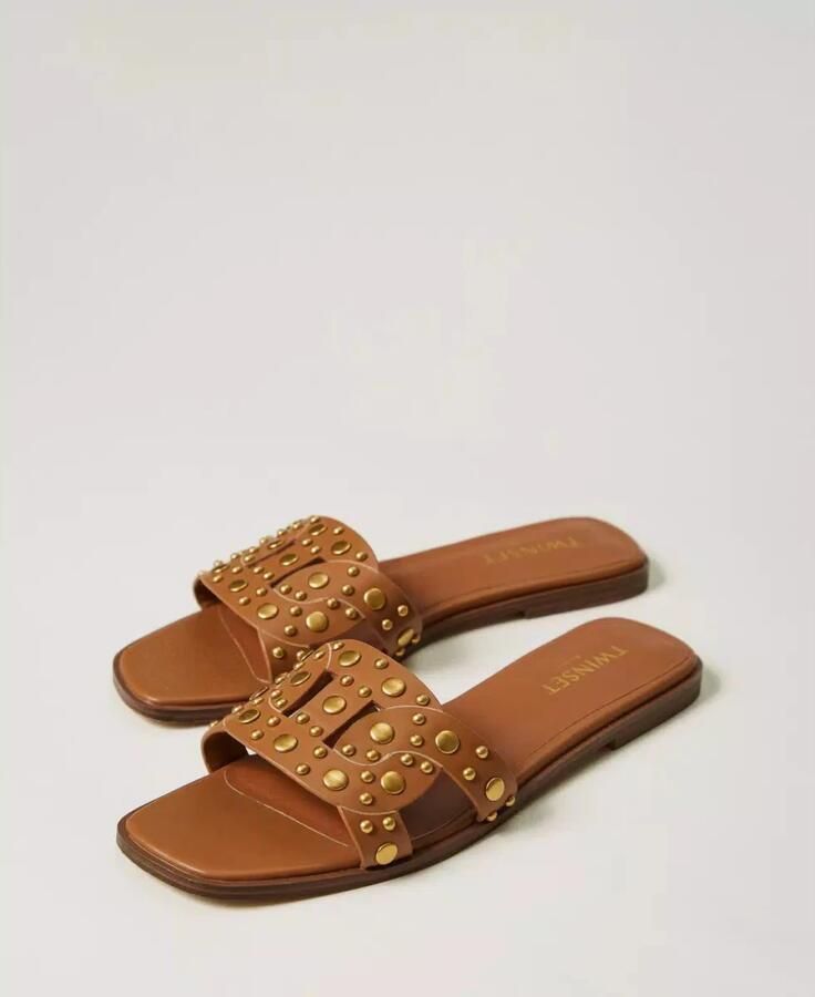 Twinset Studded Leren Slide Sandalen