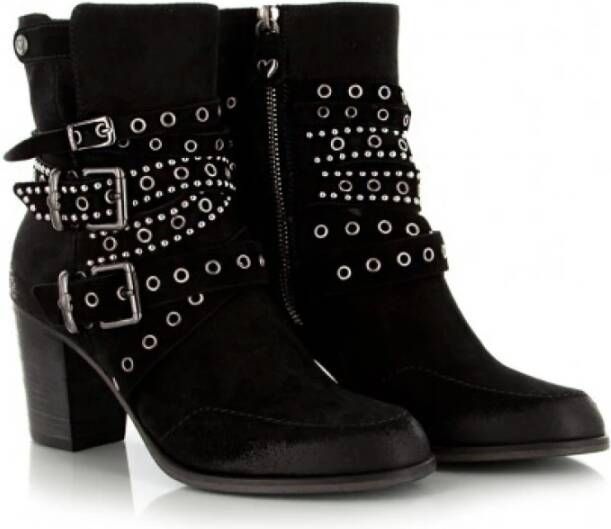 Twinset Zwarte Leren Enkellaarzen met Uniek Riemdetail