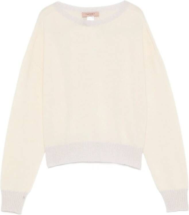 Twinset Witte Boothals Truien Wol-Kasjmier Mix