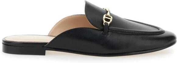 Twinset Zwarte Leren Logo Plaque Muilen Black Dames