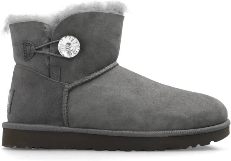 Ugg Grijze Platte Schoenen met Swarovski Kristal Knop Gray Dames