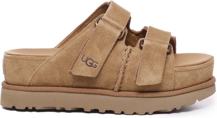 Ugg Beige Suède Dubbele Gesp Sandalen Beige Dames