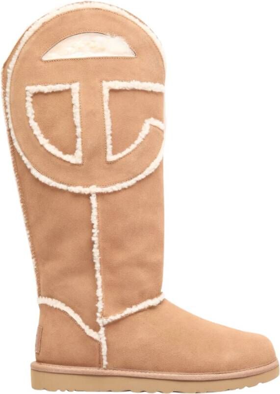 Ugg Logo Laarzen in Biscuit Suede Brown Dames