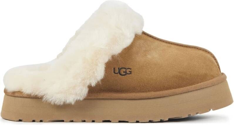 UGG Pantoffels Dames Sloffen Instappers Suède Harde zool Dichte hiel Disquette Cognac - Foto 6