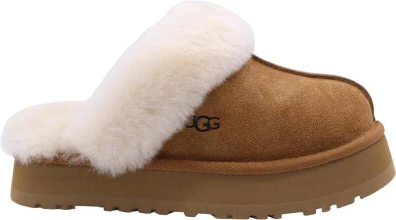 UGG Pantoffels Dames Sloffen Instappers Suède Harde zool Dichte hiel Disquette Cognac - Foto 5