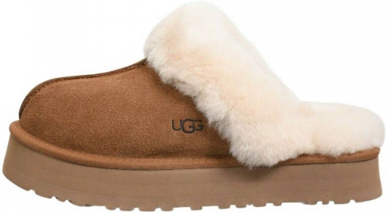 UGG Pantoffels Dames Sloffen Instappers Suède Harde zool Dichte hiel Disquette Cognac - Foto 5