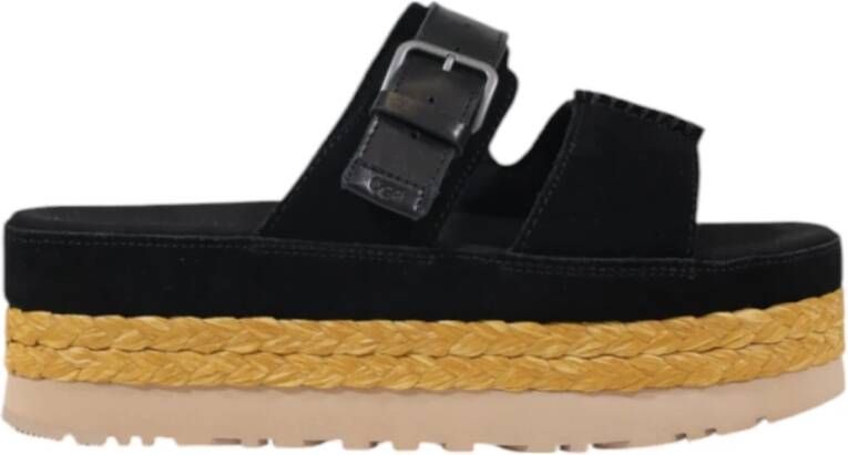 UGG Zwarte Leren Sandalen met Rubberen Zool
