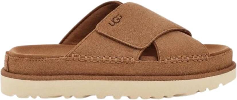 UGG Slippers Dames W Goldenstar Cross Slide Maat: 41 Materiaal: Suède Kleur: Cognac