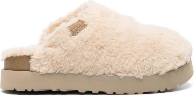 UGG Pantoffels Dames Sloffen Instappers Canvas Harde zool Dichte hiel Fuzzy Sugar Slide Gebroken wit - Foto 7