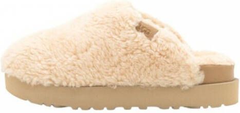 UGG Pantoffels Dames Sloffen Instappers Canvas Harde zool Dichte hiel Fuzzy Sugar Slide Gebroken wit - Foto 4