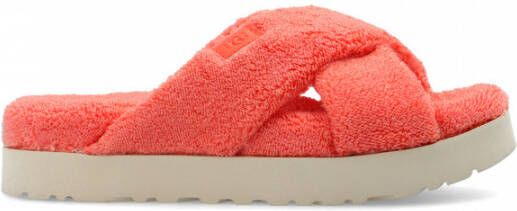 Ugg Fuzz Sugar Terry Cross Slide in Peach Bliss