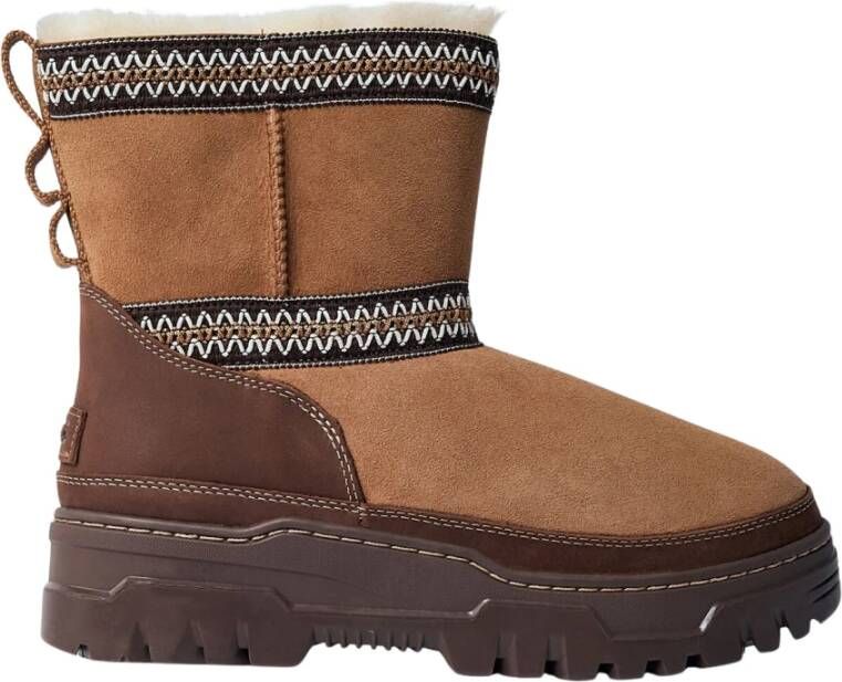 Ugg Geborduurde Suède Mini Laarzen Brown Dames