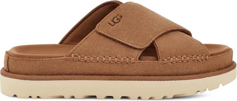 UGG Slippers Dames W Goldenstar Cross Slide Maat: 41 Materiaal: Suède Kleur: Cognac