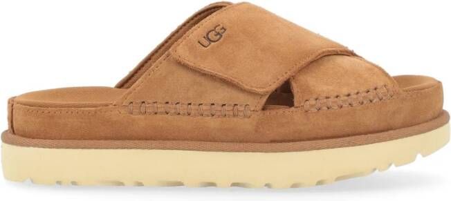 UGG Slippers Dames W Goldenstar Cross Slide Maat: 41 Materiaal: Suède Kleur: Cognac