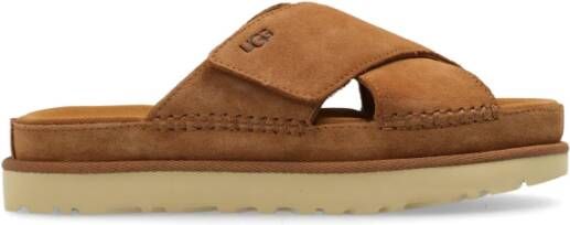 UGG Slippers Dames W Goldenstar Cross Slide Maat: 43 Materiaal: Suède Kleur: Cognac