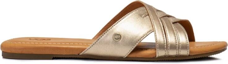 UGG Slippers Dames W Kenleigh Slide Maat: 36 Materiaal: Leer Kleur: Goud