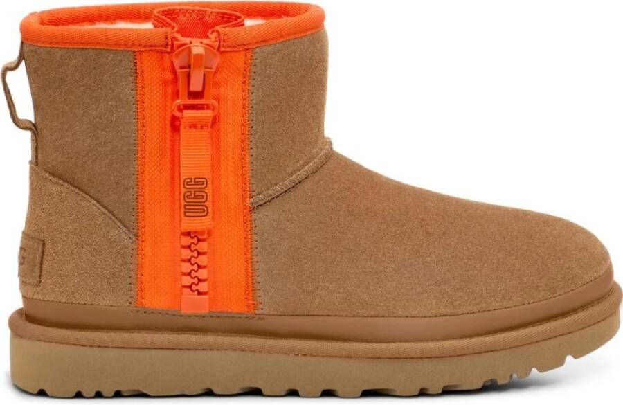 Ugg Dames Classic Mini Zip Tape Logo Winterlaarzen Beige Dames