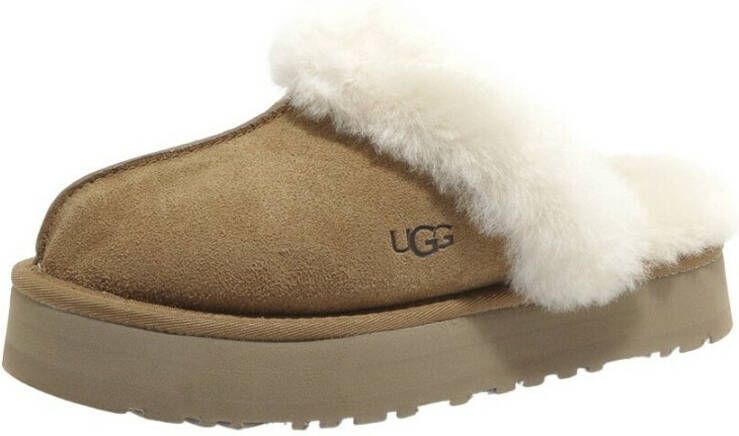UGG Pantoffels Dames Sloffen Instappers Suède Harde zool Dichte hiel Disquette Cognac - Foto 6