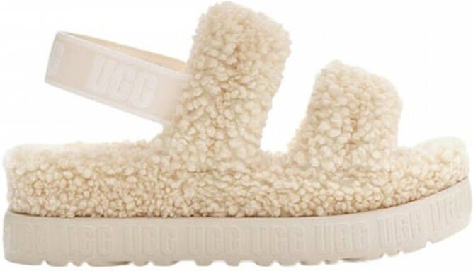 Ugg Schapenvacht Pantoffels Natuurlijk Leer Ecru Beige Dames