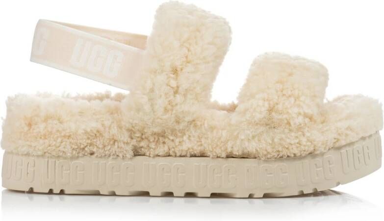 Ugg Schapenvacht Pantoffels Natuurlijk Leer Ecru Beige Dames