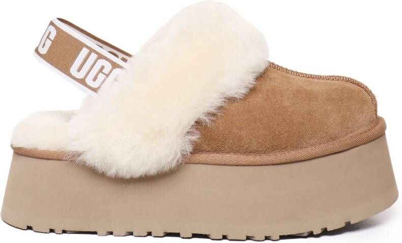 Ugg Schapenvacht Sandalen Laag Platform Biscuit Kleur Brown Dames