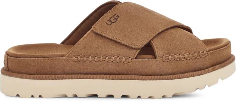 UGG Slippers Dames W Goldenstar Cross Slide Maat: 42 Materiaal: Suède Kleur: Cognac